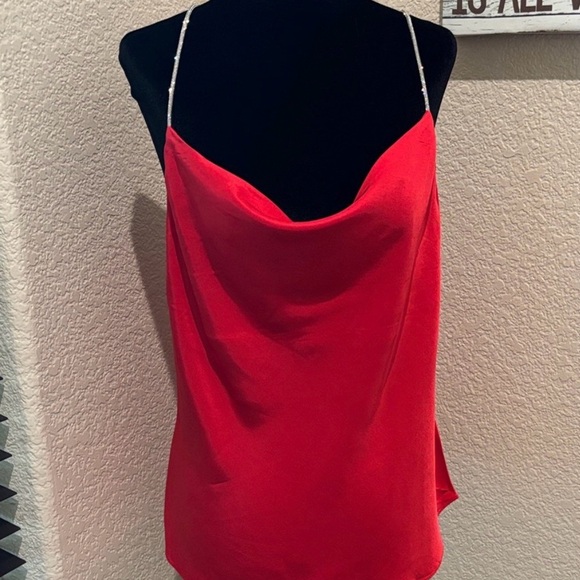 H&M Tops - H&M Vibrant Satin Red Camisole with Faux Rhinestone Strap